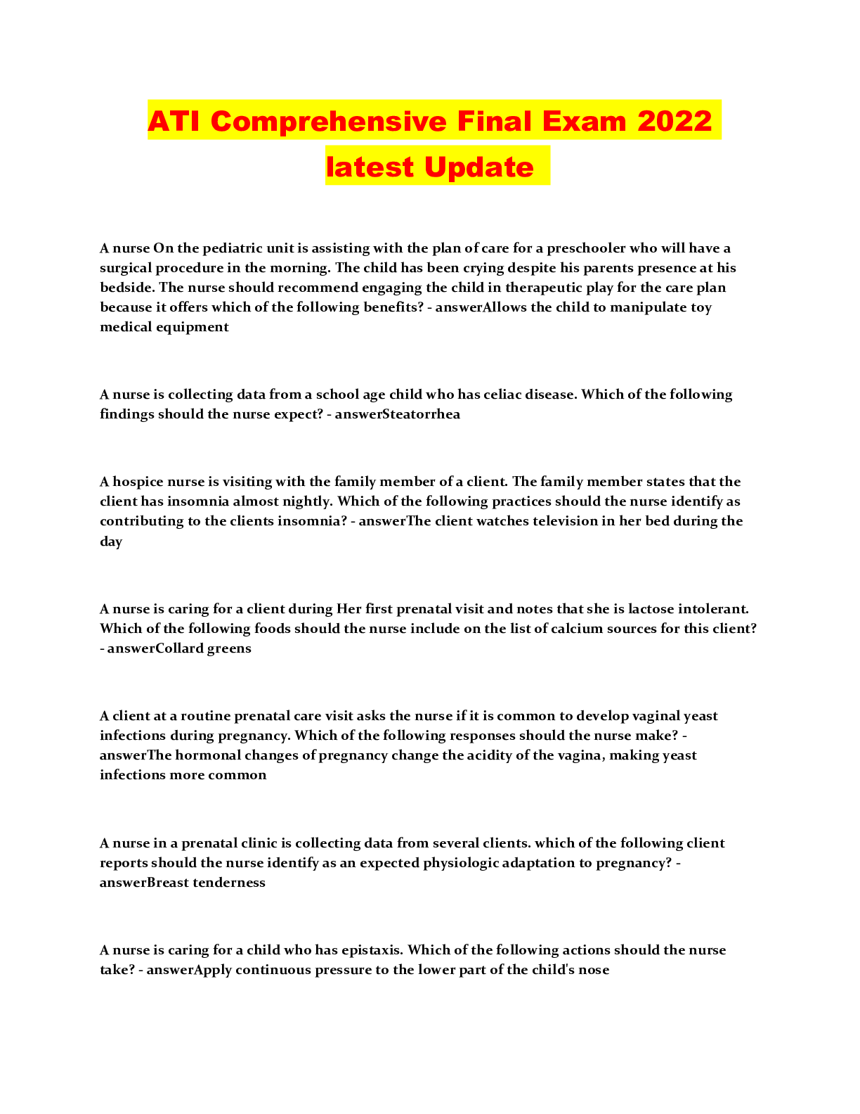 Preview image of ATI Comprehensive Final Exam 2022 latest Update document